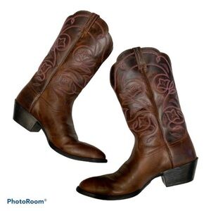 Ariat Brown Leather Boots with Pink Embroidery